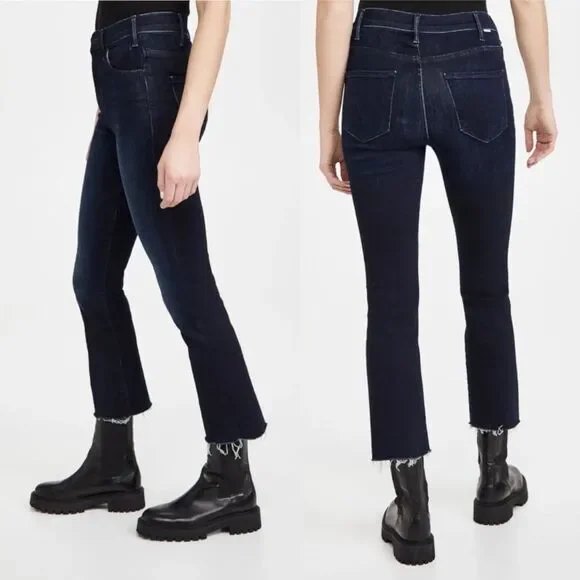 Mother Denim Hustler Fray Flare Jeans Howling at the Disco Ball Dark Wash 27 - Picture 4 of 12